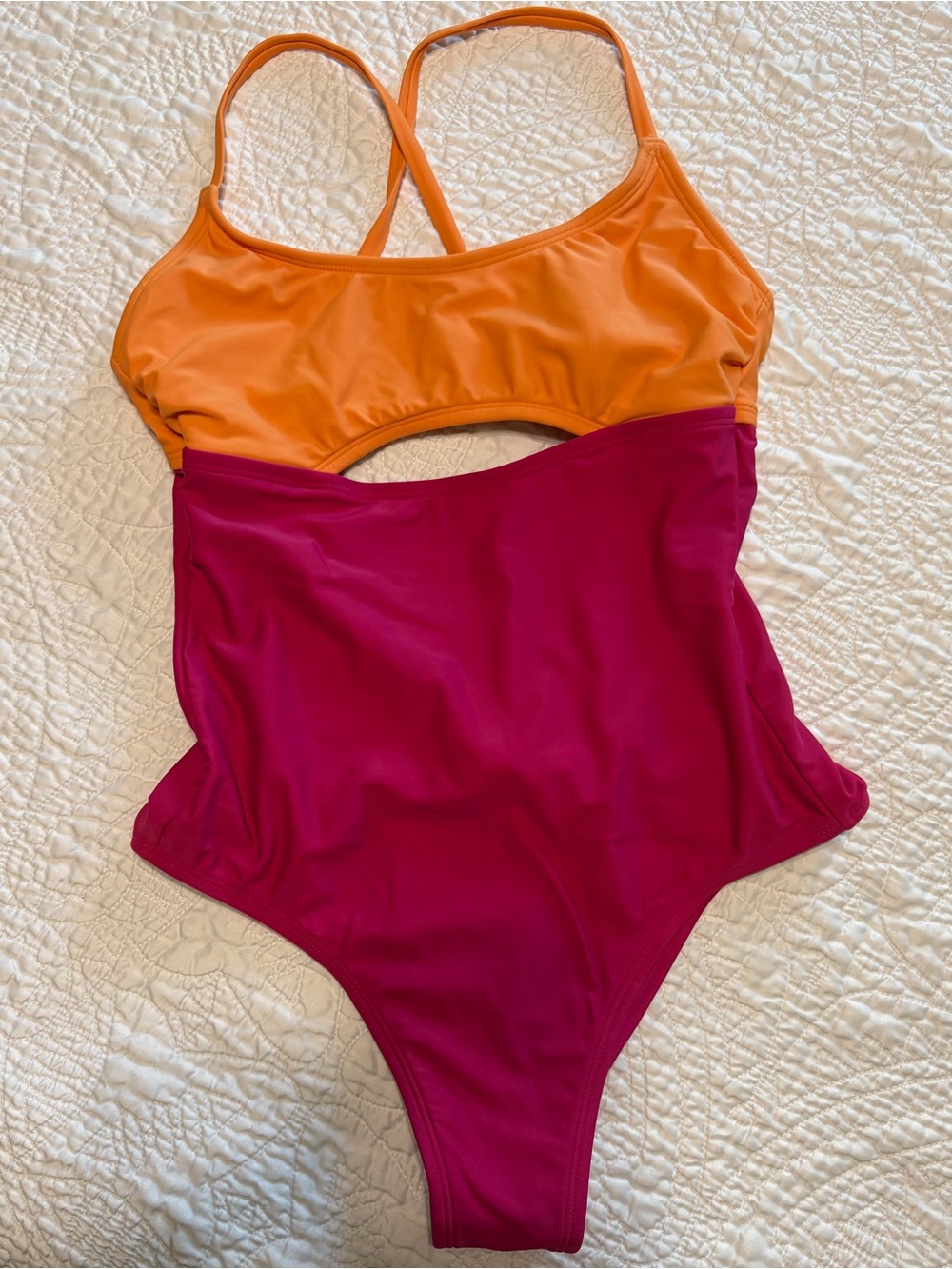 Kona Sol Orange and Magenta Cutout One-Piece Swimsuit